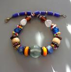 Blauwe korte ketting voor dames in vintage Afrikaanse kralen, Blauw, Nieuw, Ophalen of Verzenden, Steen of Mineraal