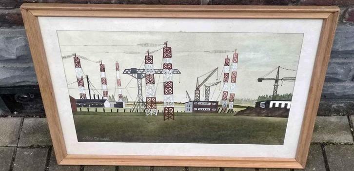 aquarelle chantier a evere signe leon michiels, Antiek en Kunst, Kunst | Schilderijen | Klassiek, Ophalen of Verzenden