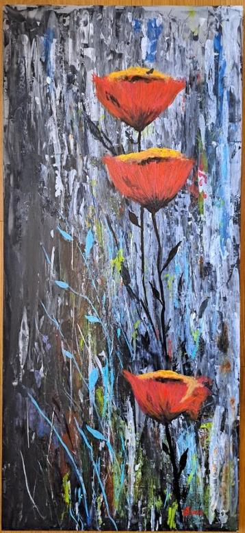 Acrylverf op hout: bloemen en kleuren beschikbaar voor biedingen