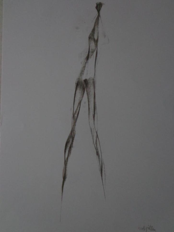 tekening Rudi Pillen langgerekt vrouwelijk naakt, Antiek en Kunst, Kunst | Tekeningen en Fotografie, Ophalen of Verzenden