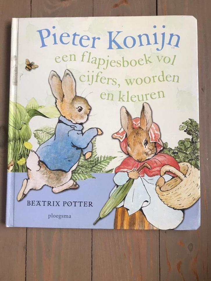 Pieter Konijn - flapjesboek vol cijfers, woorden en kleuren, Boeken, Kinderboeken | Kleuters, Zo goed als nieuw, Fictie algemeen
