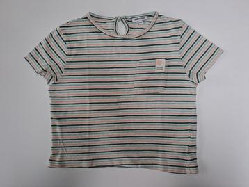 Mt 128 Wit, roze, groen gestreepte T-shirt  beschikbaar voor biedingen