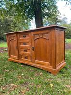 Landelijke houten buffetkast met lades en rieten accenten, Ophalen, 150 tot 200 cm, Landelijk, Minder dan 100 cm
