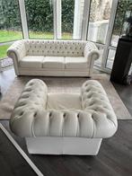 3-zit en 1-zit wit leder chesterfield zetels van Natuzzi, 150 à 200 cm, Enlèvement, Utilisé, Cottage