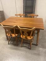 Tafel en 4 stoelen in massief eik !, Huis en Inrichting, Ophalen, Eikenhout, Zo goed als nieuw, Vier personen