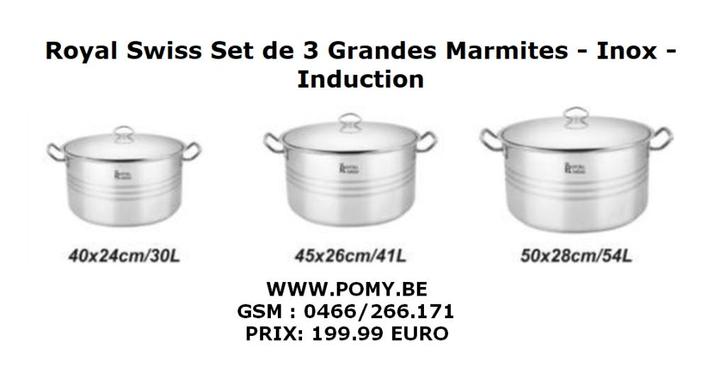 Set de 3 Grandes Marmites, Inox, Induction, Neuf, Huis en Inrichting, Keuken | Servies, Nieuw, Overige typen, Ophalen of Verzenden