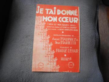 ancienne partition "Je t'ai donné mon coeur " musique, Musique & Instruments, Enlèvement ou Envoi, Utilisé