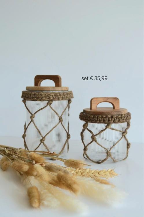 Opbergpotjes afgewerkt met macramé en droogbloemenboeketje, Huis en Inrichting, Woonaccessoires | Droogbloemen, Nieuw, Ophalen of Verzenden