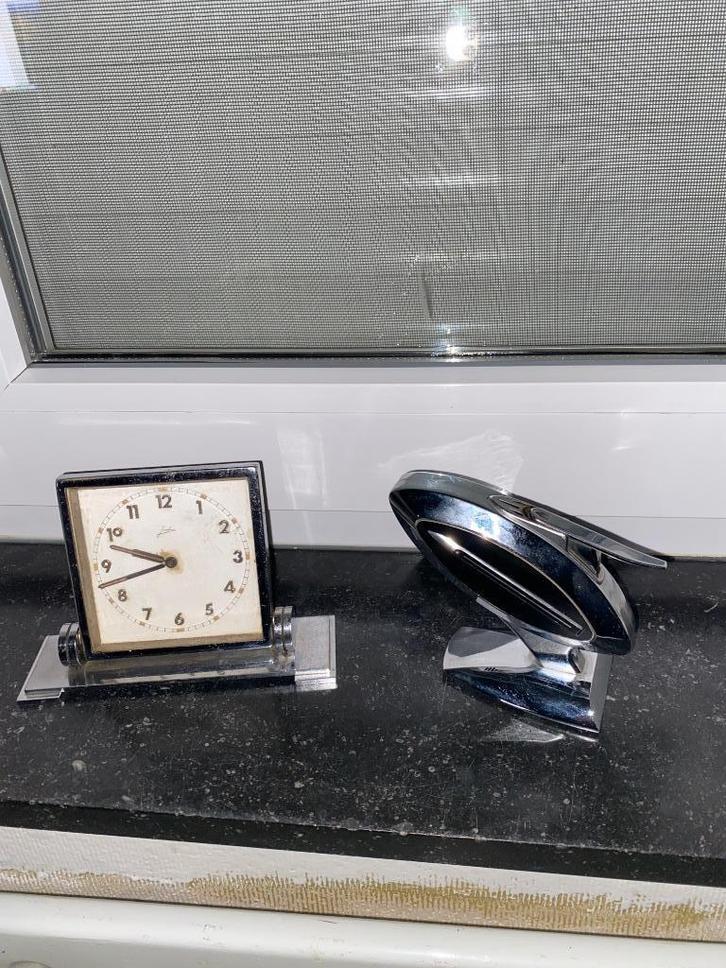 vintage art deco set: klokje  Junghaus en (tafel)aansteker, Huis en Inrichting, Woonaccessoires | Overige, Gebruikt, Ophalen