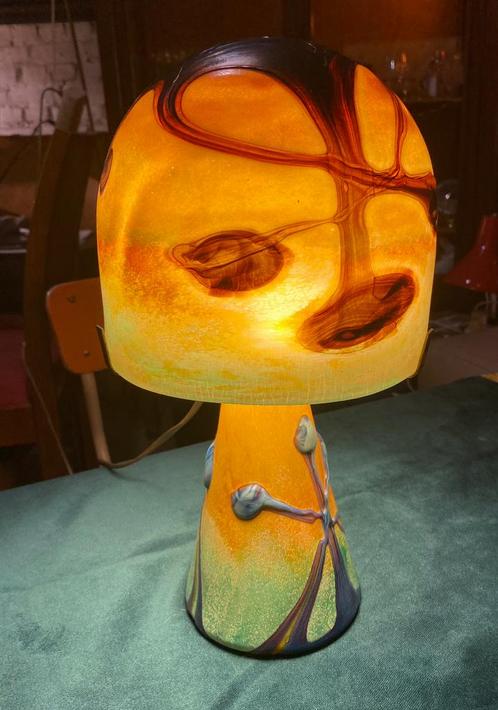 Lampe champignon en verre de Biot signé Michéle  LUZORO, Antiquités & Art, Antiquités | Éclairage