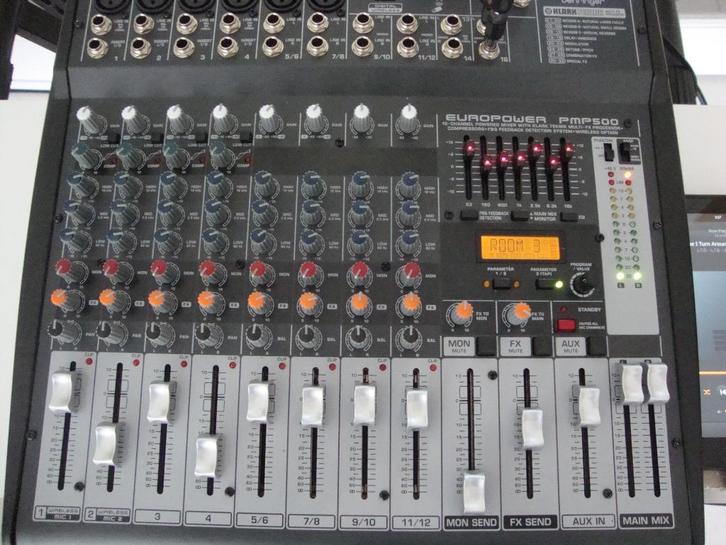 Powered mengpaneel Behringer Eurolive PMP500, Muziek en Instrumenten, Mengpanelen, Zo goed als nieuw, 10 tot 20 kanalen, Microfooningang