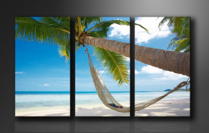Nieuw * 3 luik canvas schilderij * Palmboom Strand 90x160cm, Huis en Inrichting, Woonaccessoires | Schilderijen, Tekeningen en Foto's