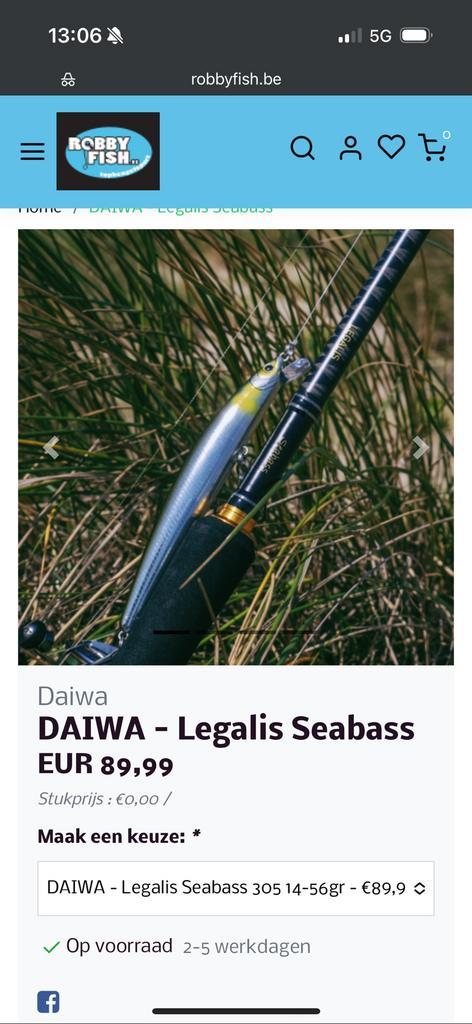 Zeebaars hengel ( Daiwa Legalis Seabass), Watersport en Boten, Hengelsport | Witvissen, Nieuw, Ophalen