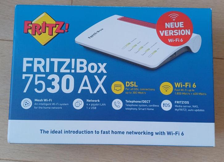 FRITZ!Box FON WLAN 7530 AX modem/router WiFi 6, Computers en Software, Routers en Modems, Zo goed als nieuw, Router met modem