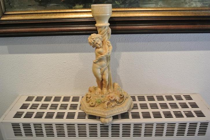 Ital.Vintage Kaarsenstandaard/Naakt Jong Meisje/Bloemen, Antiek en Kunst, Curiosa en Brocante, Ophalen
