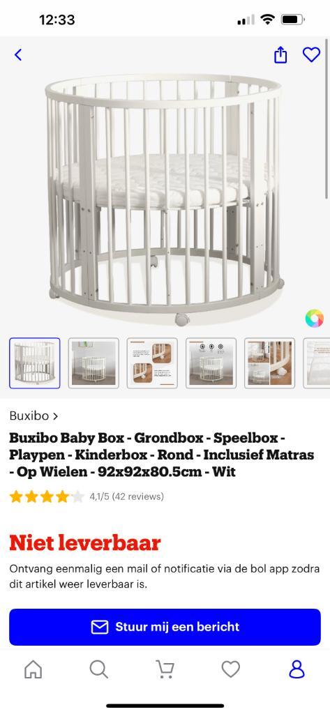 Baby box, Kinderen en Baby's, Babyparken, Zo goed als nieuw, Rond, In hoogte verstelbaar, Boxkleed, Wieltjes, Ophalen