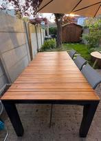 Teak tuintafel met zwarte aluminium poten, Tuin en Terras, Ophalen, Zo goed als nieuw, Rechthoekig, Teakhout