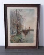 Aquarelle ancienne signée C Jacquet - Thème Péniche, Enlèvement