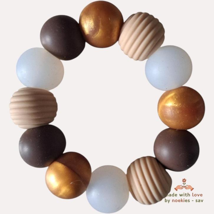 Noekies Bijtring melkwit beige bruin goud, Kinderen en Baby's, Speelgoed | Babyspeelgoed, Nieuw, Overige typen, Verzenden