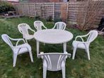 Plastic tuintafel +6 stoelen, Tuin en Terras, Plastic, Rond, Gebruikt, Ophalen