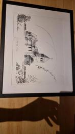Tekening oude kerk van Vichte ingekaderd, getekend: Nas 917, Antiek en Kunst, Ophalen