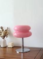 Rosea Shine – Glazen tafellamp roze met chromen voet, Verzenden, Nieuw