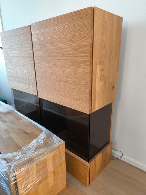 Hulsta 3 kasten in massief hout en rookglas., Huis en Inrichting, Kasten | Overige, Gebruikt, Ophalen