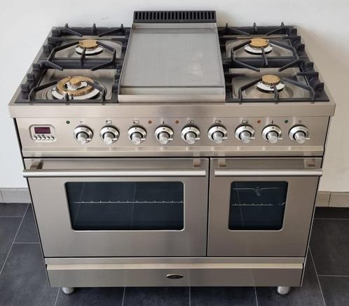 ☘️️️️Luxe Fornuis Boretti 90 cm rvs 5 pits Frytop 2 ovens, Elektronische apparatuur, Fornuizen, Zo goed als nieuw, Vrijstaand