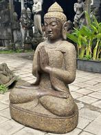 Massief Lavastenen Boeddha Tuinbeeld Namaste Mudra 100cm, Nieuw, Steen, Ophalen of Verzenden, Boeddhabeeld