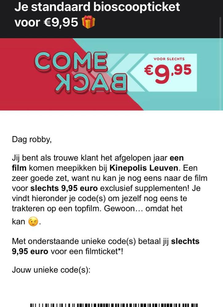 Kortingscodes Kinepolis Leuven, Tickets en Kaartjes, Kortingen en Cadeaubonnen, Drie personen of meer, Overige typen, Kortingsbon