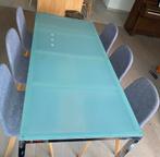 Ikea glazen tafel 185cm op 85cm, metalen poten, gebruikt, 50 tot 100 cm, 150 tot 200 cm, Gebruikt, Rechthoekig