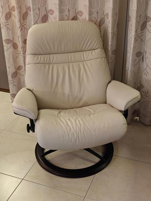 STRESSLESS Sunrise fauteuil, maat L, poot 'Signature' metaal, Huis en Inrichting, Fauteuils, Zo goed als nieuw, Hout, Leer, Metaal