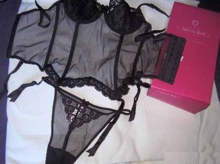 LINGERIE - SET. TOP VAN BAMBOE - BUSTIER - STRING - BRETELS, Kleding | Dames, Ondergoed en Lingerie, Setje, Zwart, Verzenden