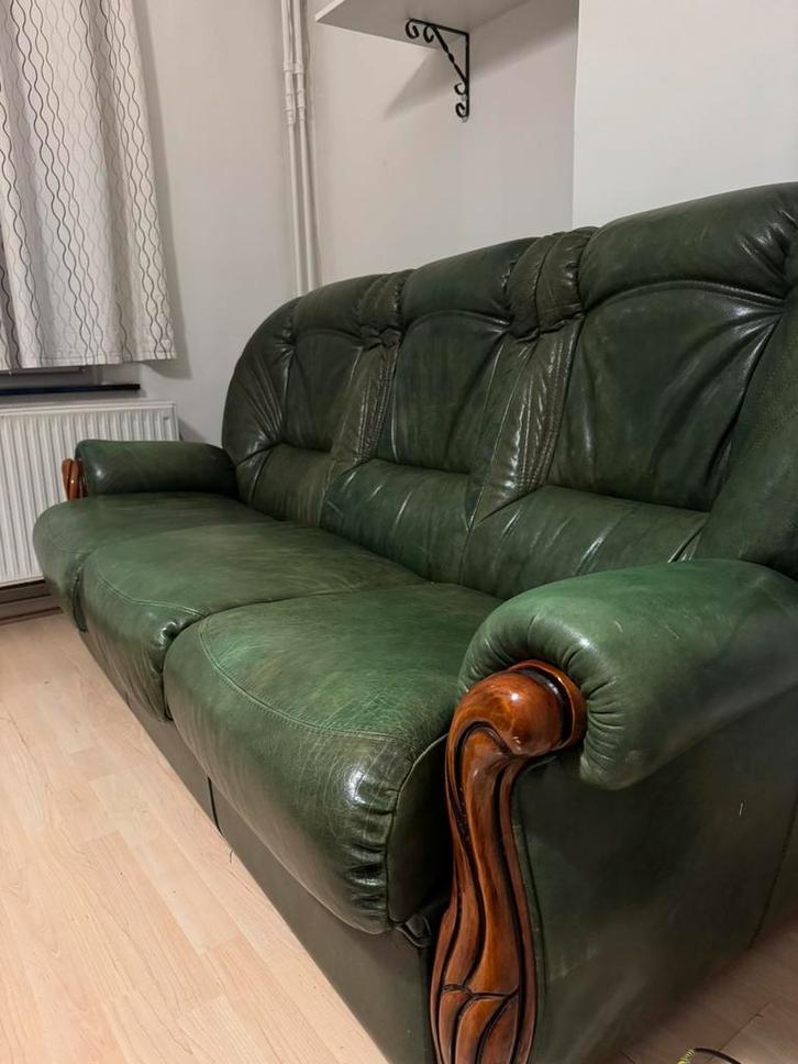 Volledige vintage woonkamer - bank, 2 fauteuils en een tafel, Huis en Inrichting, Zetels | Zetels en Chaises Longues, Zo goed als nieuw