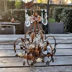 Metalen kroonluchter met porseleinen bloemetjes, Huis en Inrichting, Ophalen, Gebruikt