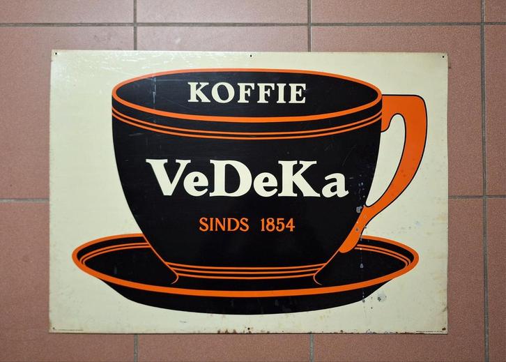 Blikken reclame bord 1954 Koffie VDK VEDEKA Gent, Verzamelen, Merken en Reclamevoorwerpen, Gebruikt, Reclamebord, Ophalen of Verzenden