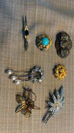7 vintage broches waarvan 5 geelgoud- en 2 witgoudkleurig, Ophalen of Verzenden, Gebruikt