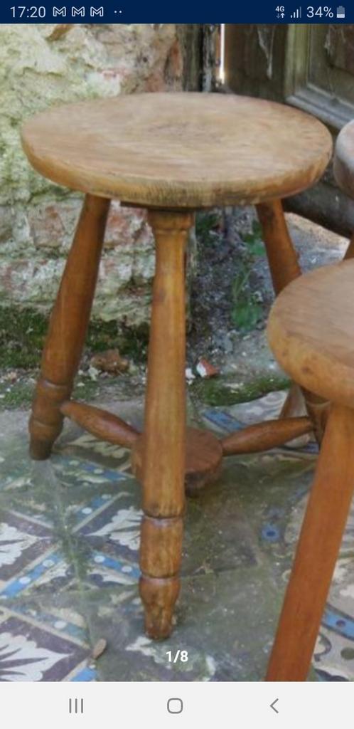 Tabouret tripode, tabouret à lait, support pour plantes, Antiquités & Art, Curiosités & Brocante, Enlèvement ou Envoi