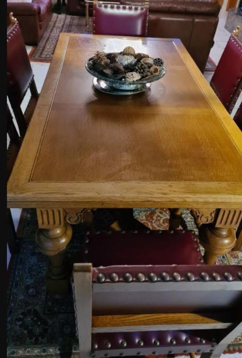 Vol eiken eetkamer tafel met 6 stoelen - zo goed al nieuw, Antiek en Kunst, Antiek | Meubels | Tafels, Ophalen