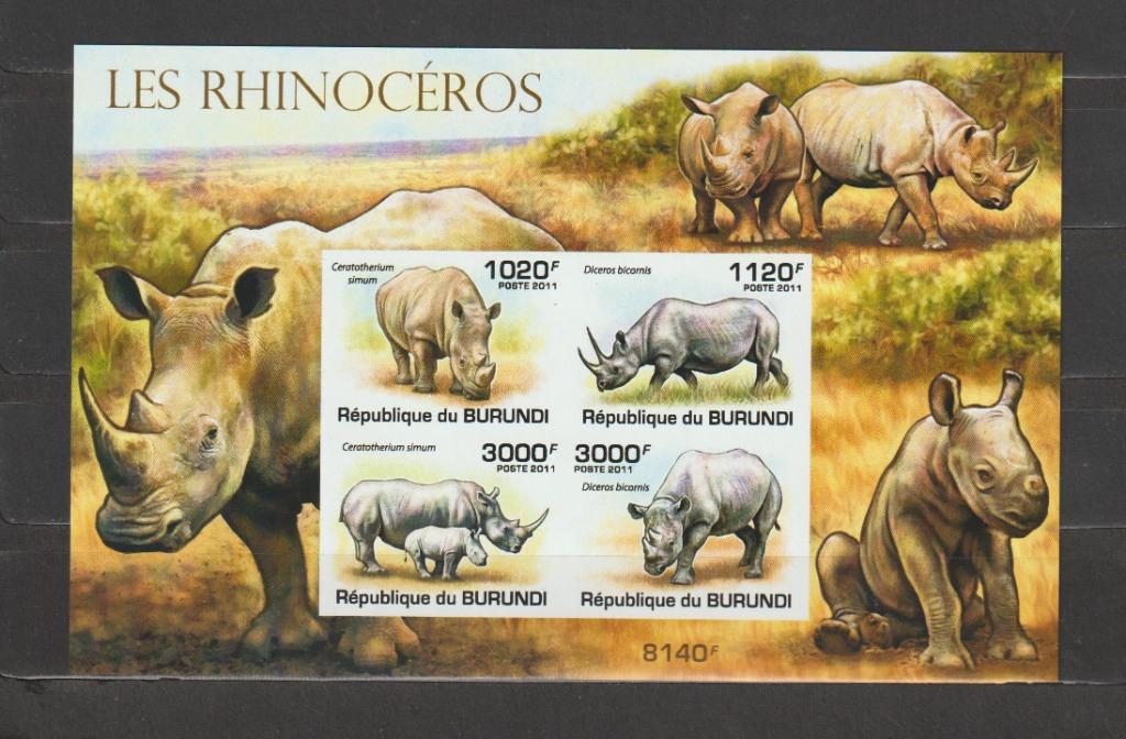Burundi 2011 Blok Neushoorns ongetand **, Verzenden, Overige landen, Postfris