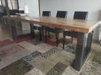 Massief eiken eettafel met metalen potel, Huis en Inrichting, Ophalen, Industrielle, 200 cm of meer, 50 tot 100 cm