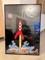 Affiche poster tintin fusée vintage original avec cadre, Antiquités & Art, Enlèvement ou Envoi