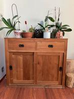 Teak kastje, 2 lades, 2 schuifdeuren, Huis en Inrichting, Kasten | Buffetkasten, Ophalen, 100 tot 150 cm, Teakhout, Zo goed als nieuw