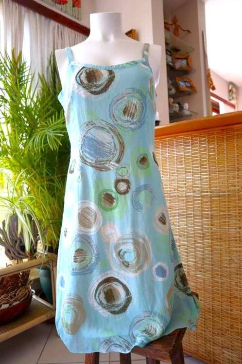 natuurlijke lichtblauw leuke jurk, Kleding | Dames, Jurken, Zo goed als nieuw, Maat 38/40 (M), Overige kleuren, Onder de knie