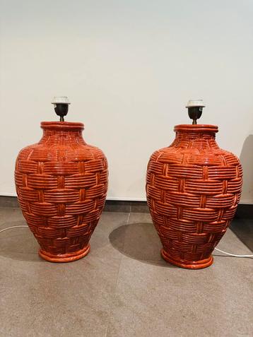 2 Grote Tafellamp Voeten - Terracotta/Warm Oranje Keramiek beschikbaar voor biedingen