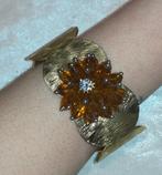 cuff armband vintage goud met kristallen bloem, Handtassen en Accessoires, Armbanden, Nieuw, Goud, Staal, Verzenden