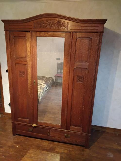 Antieke kleerkast met spiegel, Huis en Inrichting, Kasten | Kleerkasten, Gebruikt, 200 cm of meer, 100 tot 150 cm, 50 tot 75 cm