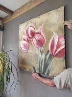 canvas roze tulpen 1m op 1m, Comme neuf, Enlèvement ou Envoi