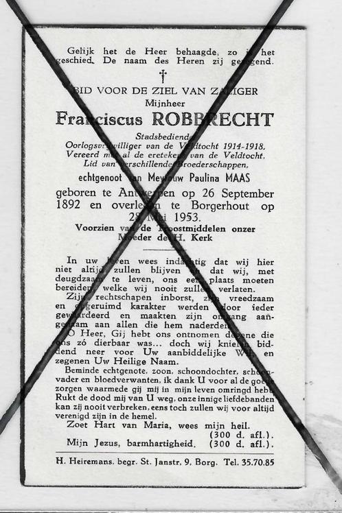 Robbrechts Fr. - 1892/1953 - Antwerpen/Borgerhout - Lot Nr.2, Collections, Images pieuses & Faire-part, Image pieuse, Envoi