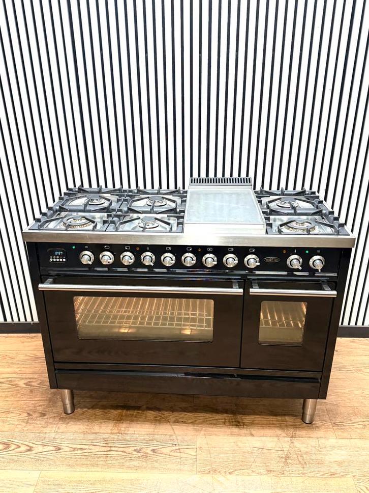 Luxe Boretti Fornuis zwart hoogglans 7 pits & 2 ovens 120 cm, Electroménager, Fours, Comme neuf, Autoportant, 60 cm ou plus, 60 cm ou plus